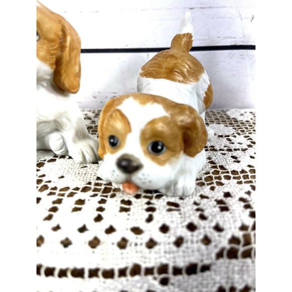 Homeco Puppies Dogs Spaniels #1407 White & Brown Porcelain Bisque Set of 2 - Picture 3 of 10